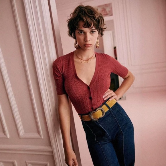 Sezane Tops - NWT Sezane Pull Lislie Red Cable Knit Jumper Terre